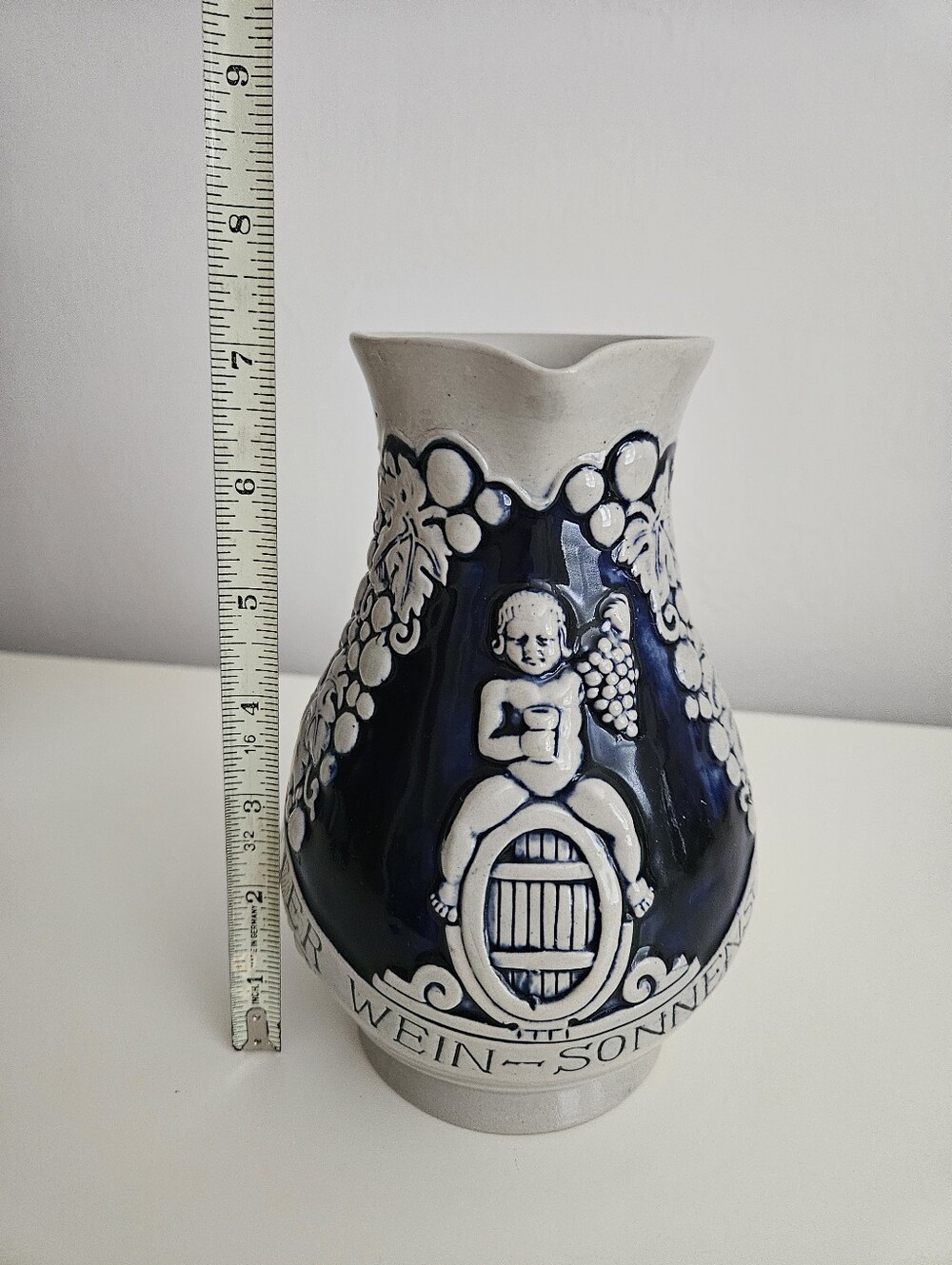 VTG German Stoneware Cobalt Blue & Gray Wine Pitcher | SZ 7" - Picture 9 of 11